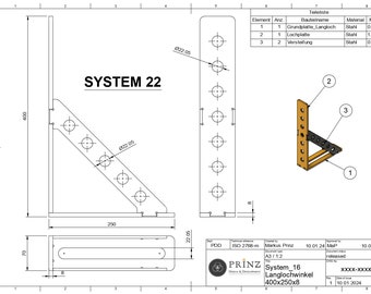 System 22 mm - angle stop 400x250x8 - welding table accessories - welding table - DXF & STEP - digital download - laser cut - DIY - cutting