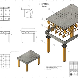 System 16 mm - stół spawalniczy 1400x1000x150x8mm - stół spawalniczy - DXF i STEP - pobieranie cyfrowe - plik wycinany laserowo - spawanie DIY - cięcie