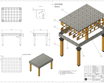 System 16 mm - welding table 1400x1000x150x8mm - welding table - DXF & STEP - digital download - laser cut file - DIY weld - cutting
