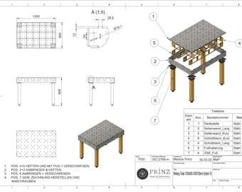System 16 mm - welding table 1200x800x150x12mm GRID100 - welding table - DXF & STEP - digital download - laser cut file - DIY weld - cutting