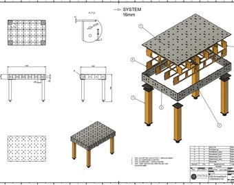 System 16 mm - welding table 1200x800x150x8mm - welding table - DXF & STEP - digital download - laser cut file - DIY weld - cutting