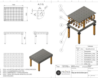System 16 mm - GRID 50 mm - welding table 1400x1000x150 - welding table - DXF & STEP - digital download - laser cut file
