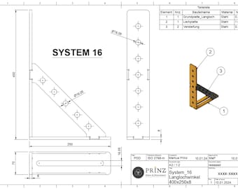 System 16 mm - angle stop 400x250x8 - welding table accessories - welding table - DXF & STEP - digital download - laser cut - DIY - cutting