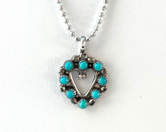 Vintage Zuni Heart Pendant: Snake Eye Turquoise, Sterling Silver