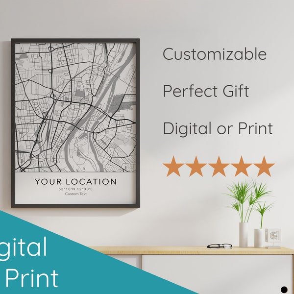 Personalized custom map 'Miles' | Print or digital wall art | wedding gift birthday gift anniversary gift bridesmaid gift | Poster | Framed