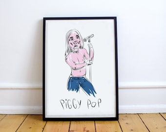 Piggy Pop / Iggy Pop / affiche 2 en 1 / A2 / fichiers numériques