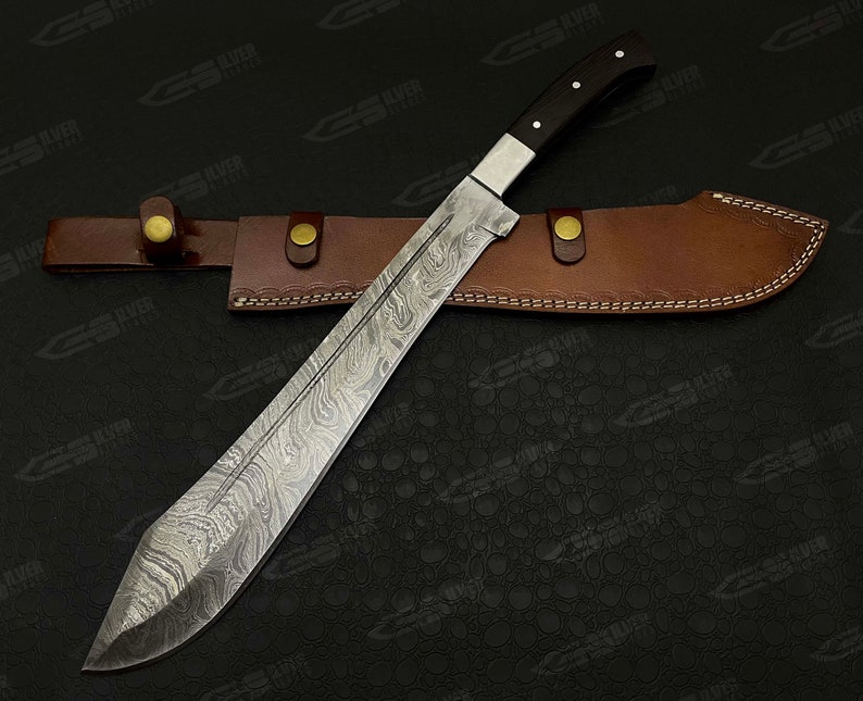 Damascus Steel 18 Handmade Machete With Densified Wood Etsy