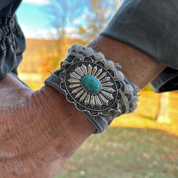 denim boho hippie bracelet gift for her gift for teen gift for friend unique gifts up-cycled jewelry southwestern bracelet gift for teacher