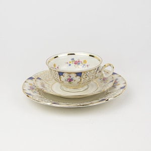 Seltmann Erbendorf Tea Set  - 3 pieces - Porcelain Set with Gold & Floral Decor - German Vintage