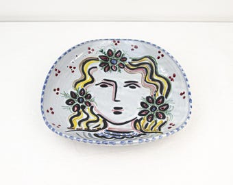 Mid-Century Laholm Ceramics Dish: Blonde Woman Motif, Swedish Art Pottery