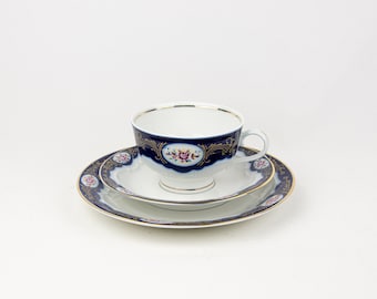 Service à thé - 3 pièces - CP Lettin 13, Echt Kobalt - Porcelaine bleue et blanche - Vintage allemand