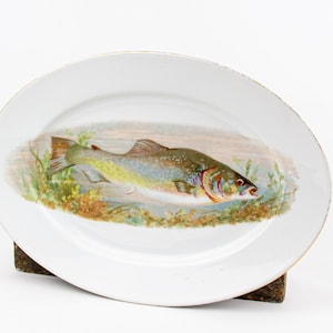 Vintage oval serving platter &quot;VICTORIA&quot; china with fish motif - Czechoslovakia