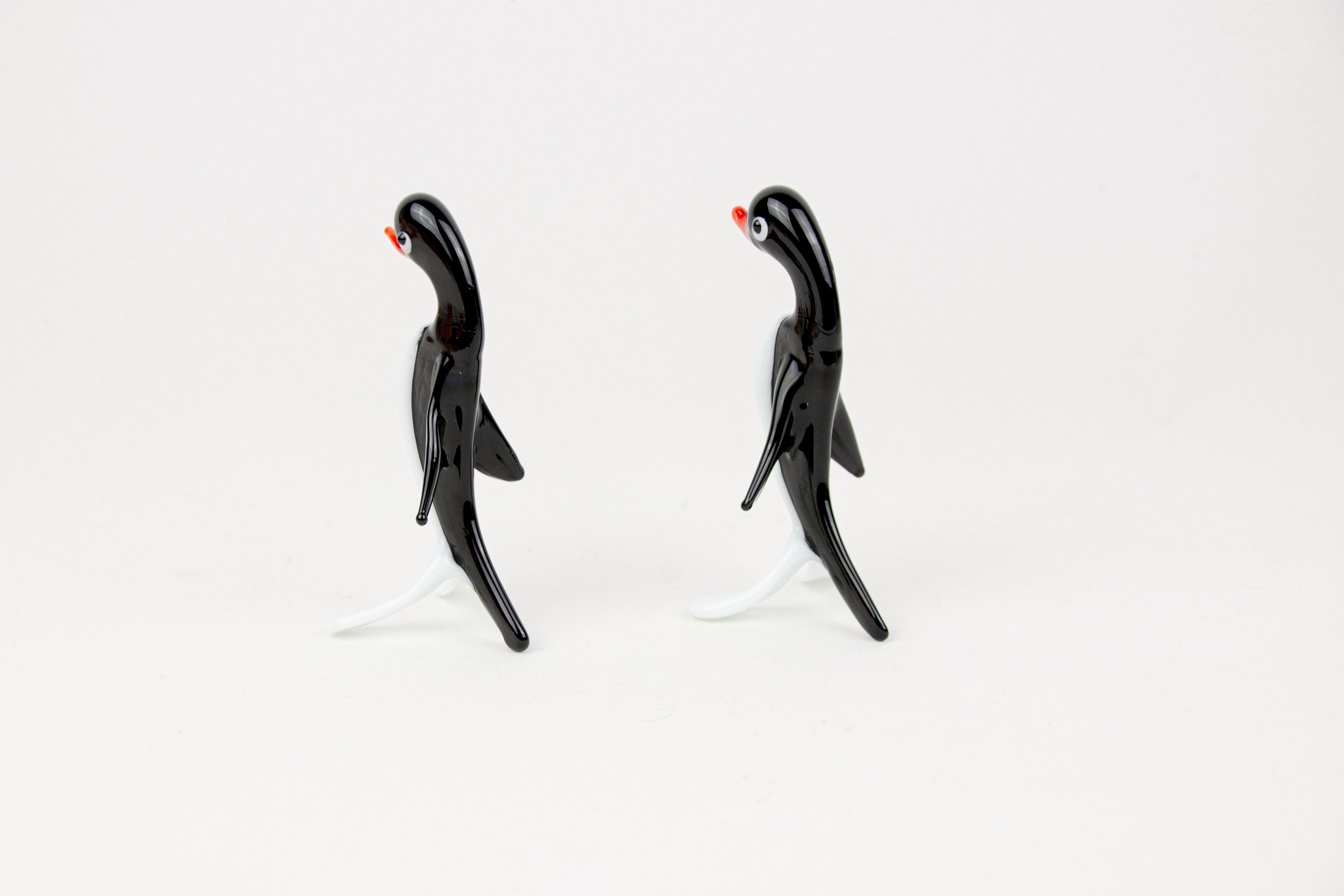 ヴィンテージ ムラーノ スタイル ガラス ペンギン ペア - ブラック