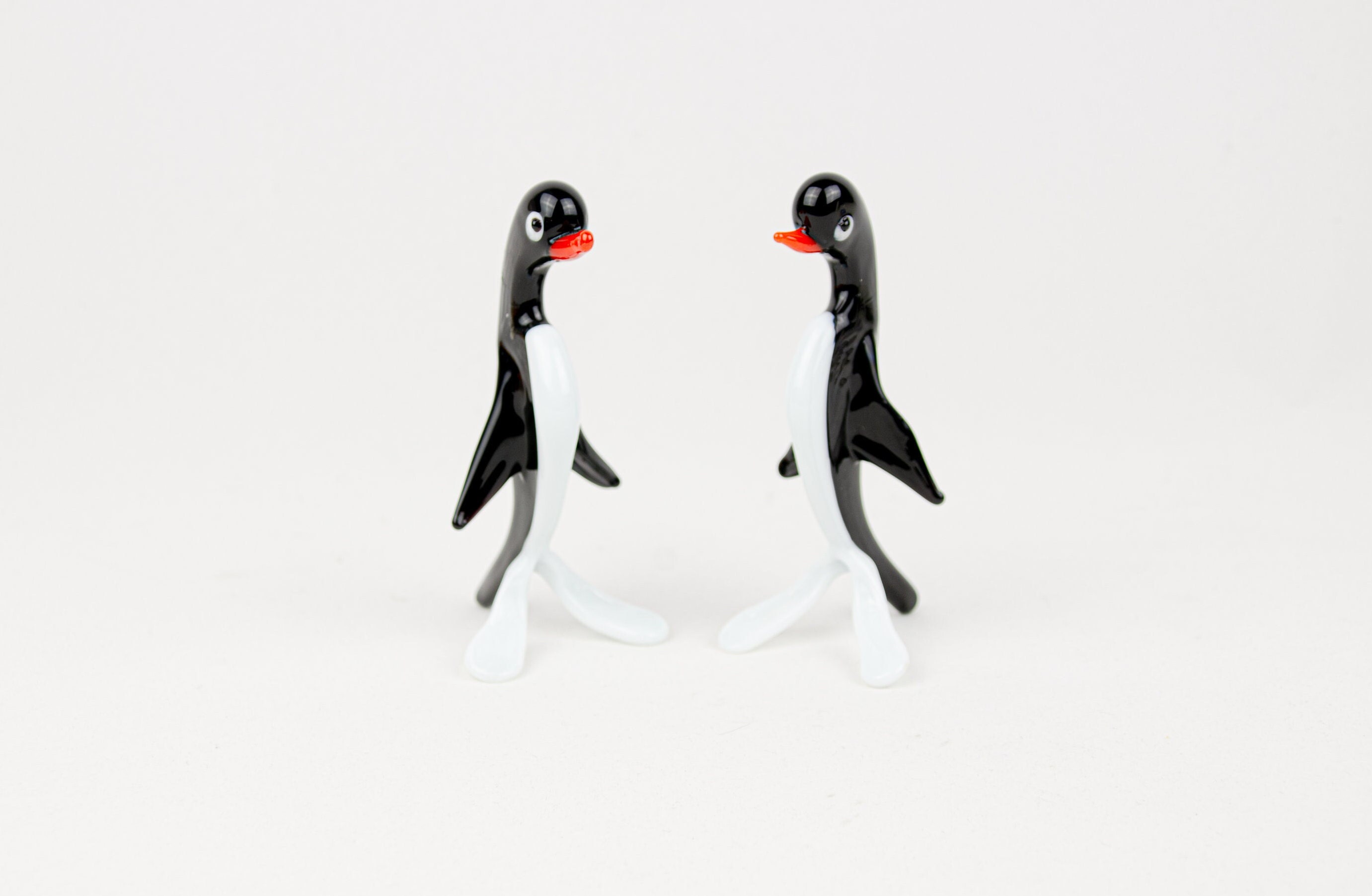ヴィンテージ ムラーノ スタイル ガラス ペンギン ペア - ブラック