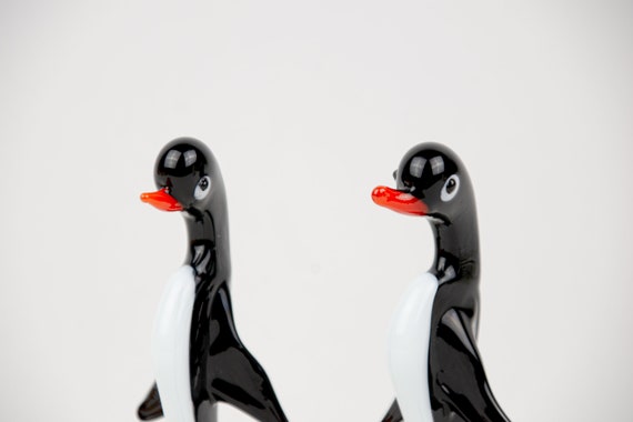 ヴィンテージ ムラーノ スタイル ガラス ペンギン ペア - ブラック