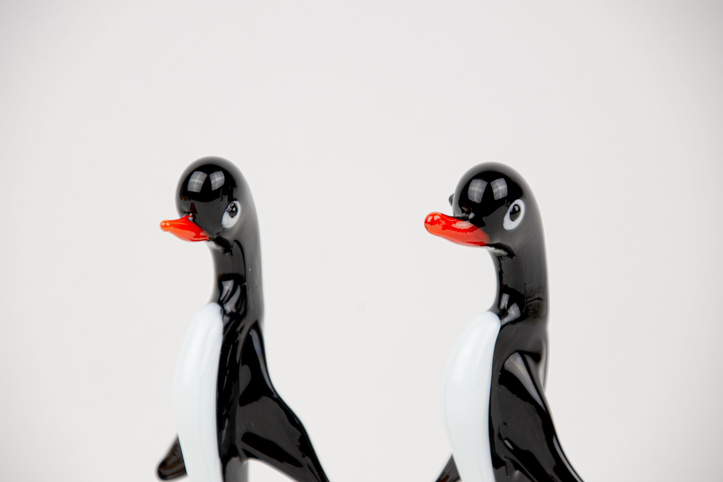 ヴィンテージ ムラーノ スタイル ガラス ペンギン ペア - ブラック