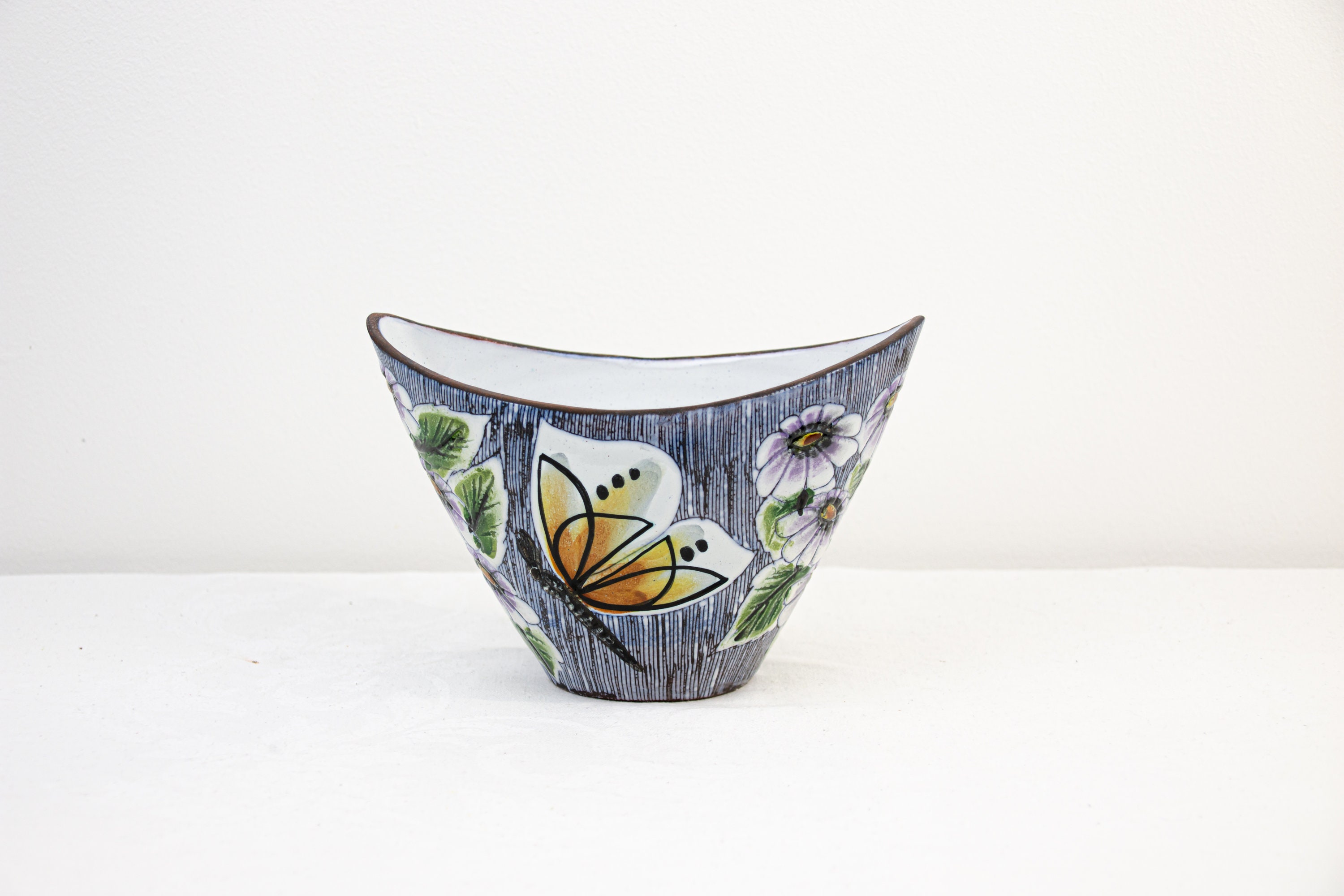 Vintage Alingsås Keramik Vase: 1960s Butterfly Flower Design