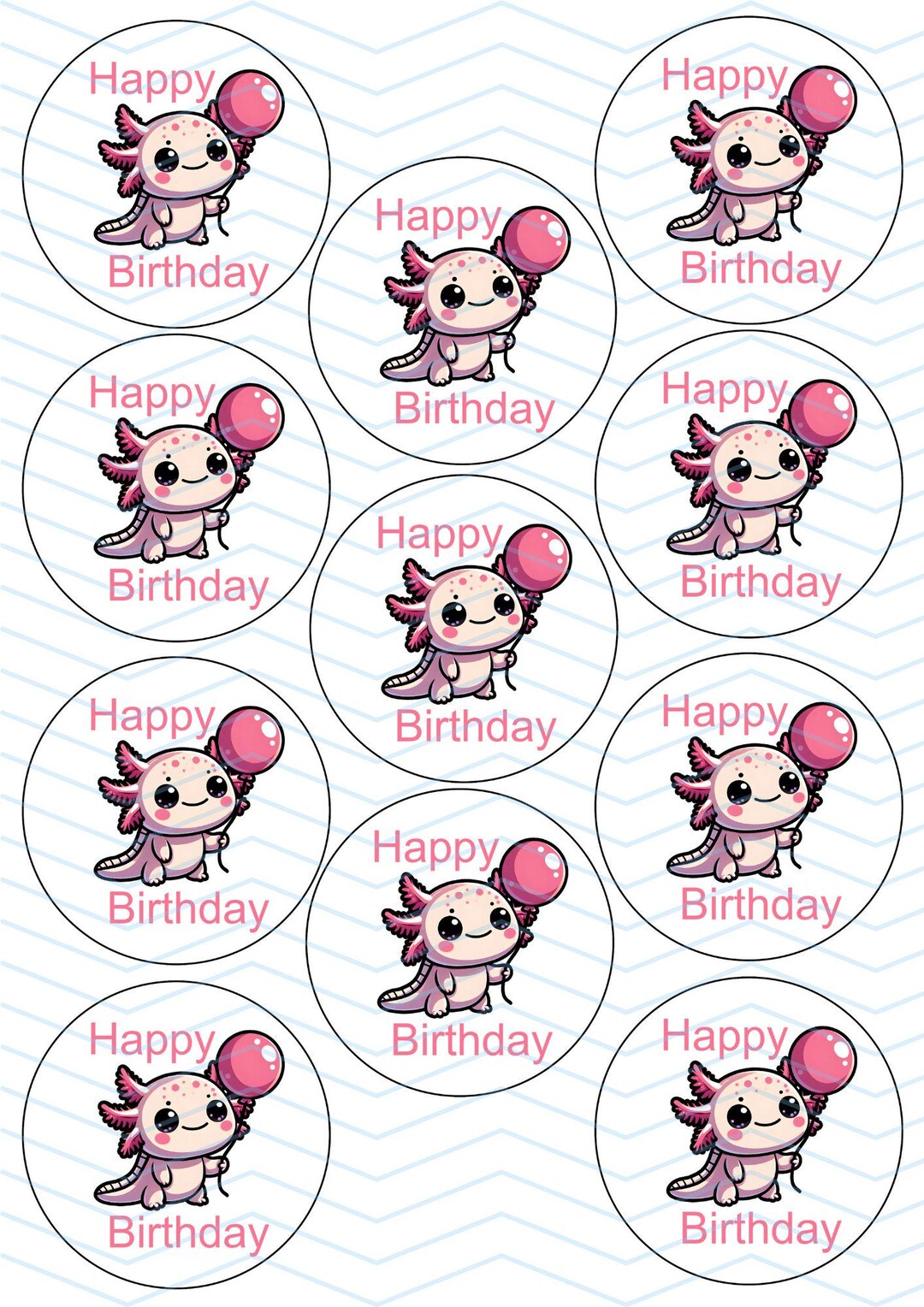 Stickers Multiple Axolotl Happy Birthday Birthday Pink Balloon Cute PNG ...