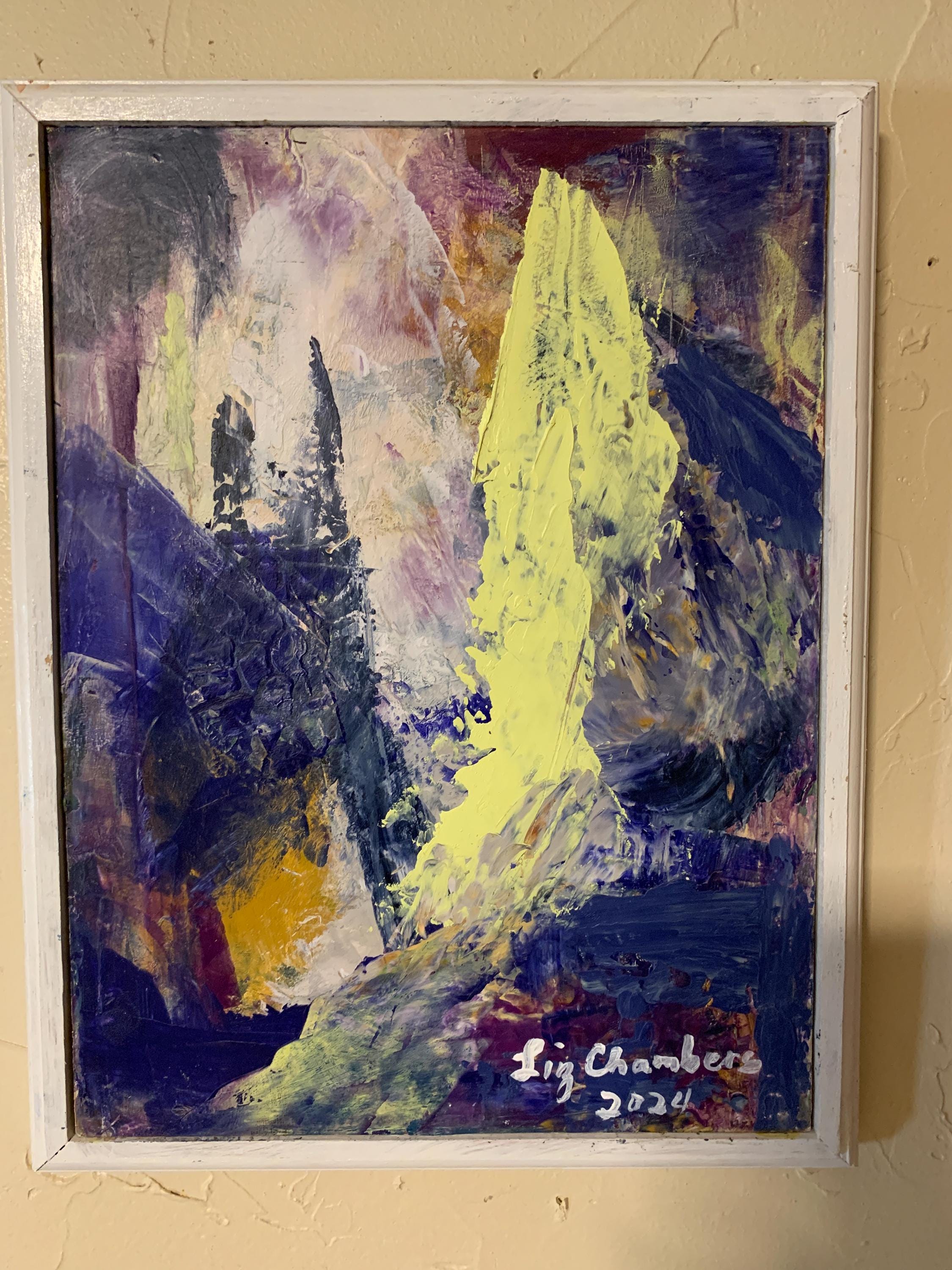 抽象油絵、内なる風景画、ハンドメイドフレーム、9x12 - Etsy 日本