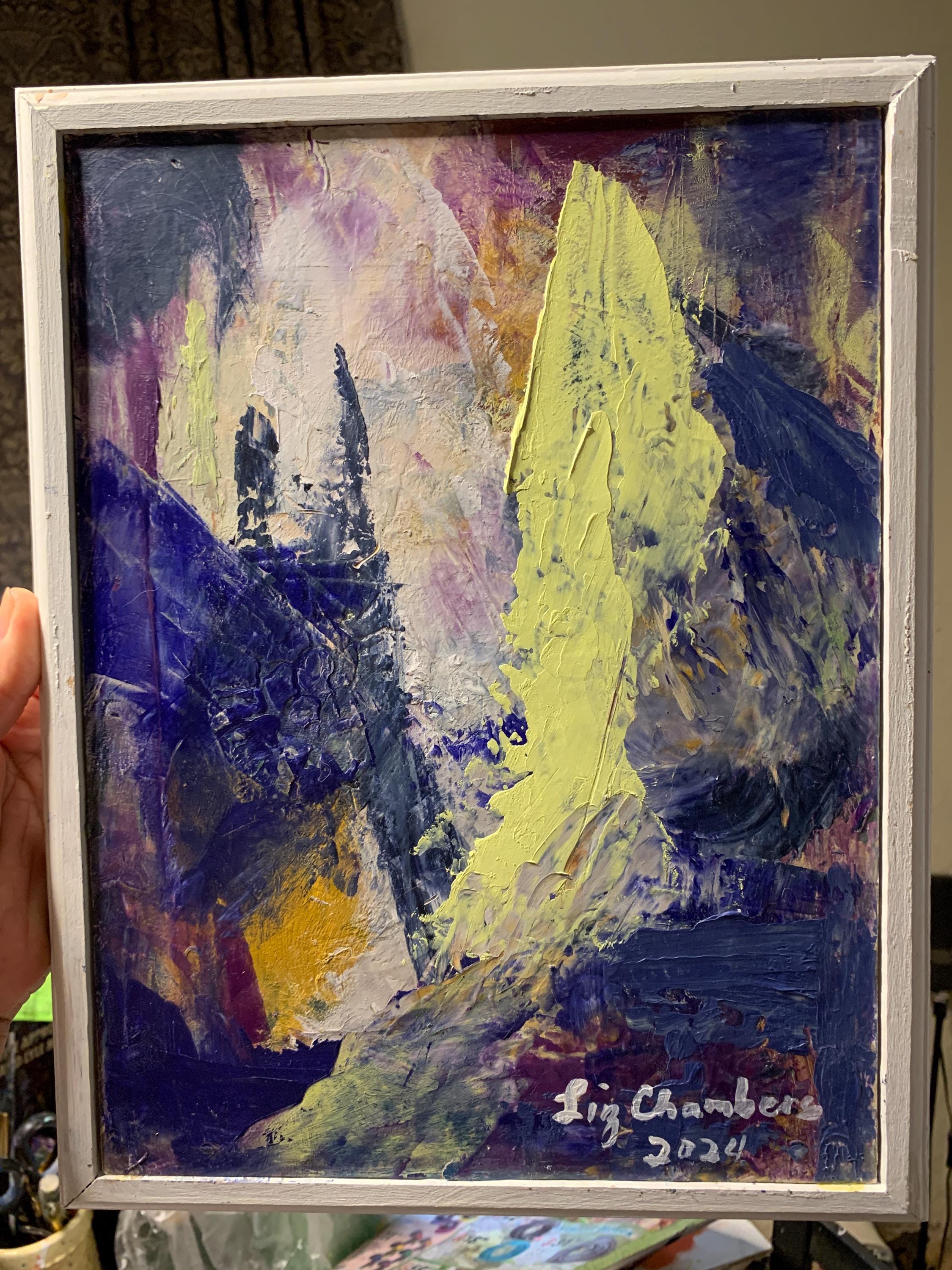抽象油絵、内なる風景画、ハンドメイドフレーム、9x12 - Etsy 日本