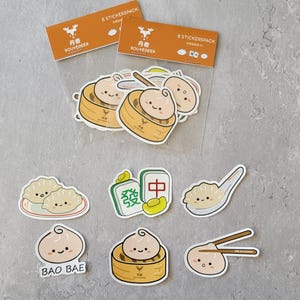 Xiao Long Bao + Gyoza + Mahjong / Paquete de 6 pegatinas