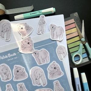 Handmade Polar Bear Stickers // Gifts, Decoration, Scrapbook, Bullet Journal