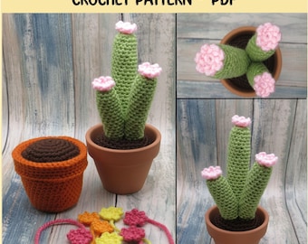 Crochet Three Stemmed Cactus, Plant Ornament, Beginner Level, PDF Pattern ONLY