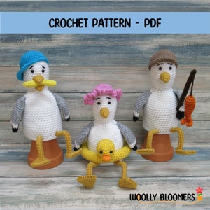 Summer Seagulls Crochet Pattern, Duck Rubber Ring with Shower Cap, Fishing Rod, Fish & Chips, Bag, Experienced Beginner, PDF Pattern ONLY