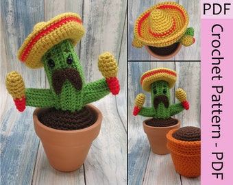 Fun Crochet Cactus Pattern, Maracas the Cactus, Experienced Beginner, PDF Pattern ONLY