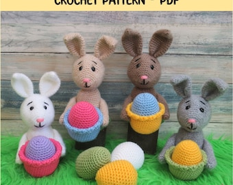 Cute Amigurumi Easter Bunny Crochet Pattern, Rabbit Ornament with Basket and Egg, Experienced Beginner, PDF Pattern ONLY