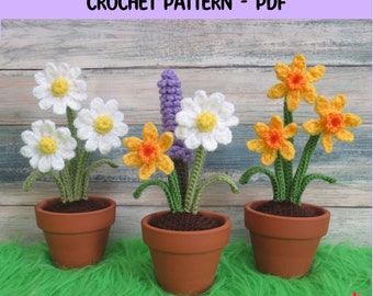 Crochet Spring Flowers, Daffodil Daisy Lavender, Blooming Lovely Flowers, Home decor, Experienced Beginner,  PDF pattern only