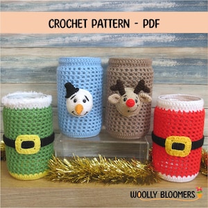 Crochet Christmas Jar Cover Pattern: Snowman, Reindeer, Santa, Elf (PDF Pattern)