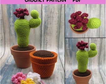 Crochet Two Bud Cactus, Plant Ornament, Beginner Level, PDF Pattern ONLY