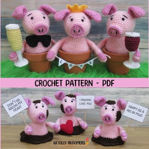 Crochet Pigs BUNDLE Ornament Pattern, Cute Party Pigs, Pigs in Mud, Funny Amigurumi, Ideal for Experienced Beginner, PDF Pattern ONLY.