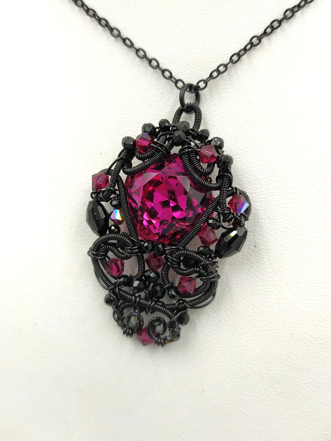 Ruby Red Crystal Black Wire Wrapped Pendant Gothic - Etsy