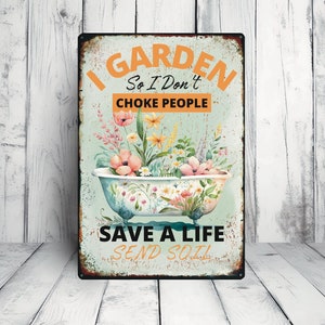 Flower Tin Sign, Floral Outdoor And Garden Gifts, Gardening Gifts For Women, Metal Garden Art, Vintage Aluminium Sign, Fence Decor