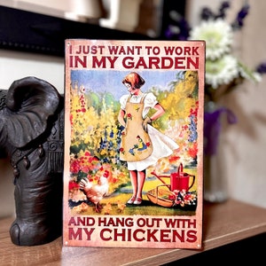 Chicken sign for kitchen, retro garden sign, vintage gifts for her, gardening gifts for women, chicken lover gift, sign for garden, gardener