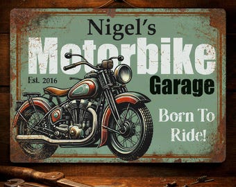 Tin Sign Personalised Biker Gift for Dad Custom Motorbike Garage Plaque