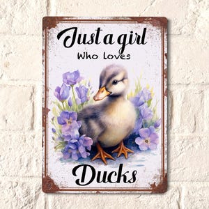 Duck sign, just a girl who loves ducks, duck gifts for wife, outdoor and garden metal wall art, duckling decor, countryside, tin sign
