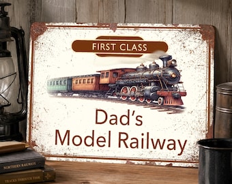 Personalised Train Sign, Unique Station Master Train Gifts, Steam Train Model Railway Sign, Metal Wall Art Tin Sign, Fathers Day Gift Dad