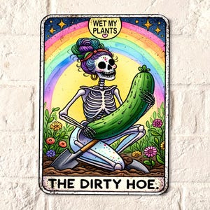 Letrero de hojalata con carta del tarot divertido, letrero de jardín retro, regalos para el mejor amigo, regalos de jardinería para mujeres, regalo para amantes de las plantas, letrero para jardín, jardinero