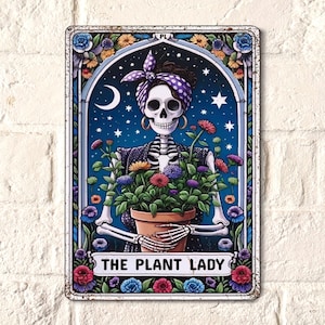 Signo de carta de tarot de dama de planta, arte de pared de metal para exteriores y jardines, regalo de jardinería para amantes de las plantas, decoración de jardín, cobertizo para macetas, invernadero, patio