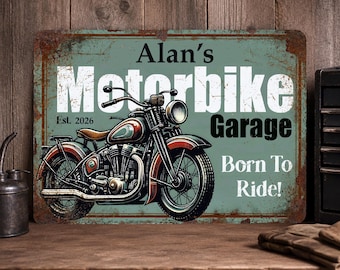 Letrero personalizado para taller de motos, decoración de pared/puerta de metal, accesorio para motocicleta, garaje/cobertizo, placa de hojalata vintage retro de aluminio, regalo para moteros