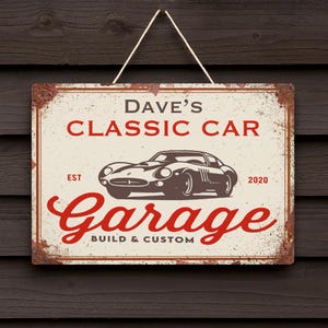 Personalised Vintage Garage Sign, Classic Car Sign, Birthday Fathers Day Christmas Gift for Dad Husband, Gift for Car Enthusiast