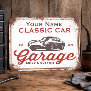 Personalised Vintage Garage Sign, Classic Car Sign, Birthday Fathers Day Gift for Dad Husband, Gift for Car Enthusiast
