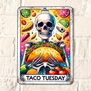 Plaque taco, plaques de tarot en métal rétro, affiche d'art mural en métal, accessoire d'étagère de décoration de porte, cadeaux pour gourmands