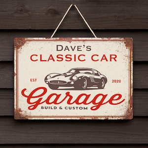 Custom Garage Sign • Vintage Car Plaque • Personalised Metal Wall Art • Classic Car Gift for Him