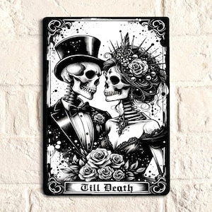 Bis zum Tod die Liebenden Tarot Karte Blechschild, Plaques für die Wand, Jungvermählten Goth Karte, Goth Geschenk für Paar, Vintage Metallschilder