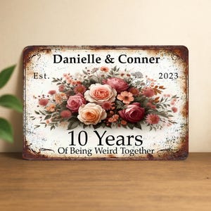 Personalised Tin Anniversary Sign, 10 Year Wedding Gift For Couples