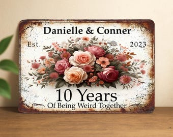 Personalised Tin Anniversary Sign, 10 Year Wedding Gift For Couples